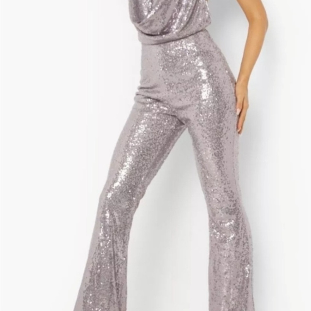 Boohoo Sequin Halterneck Flared Jumpsuit